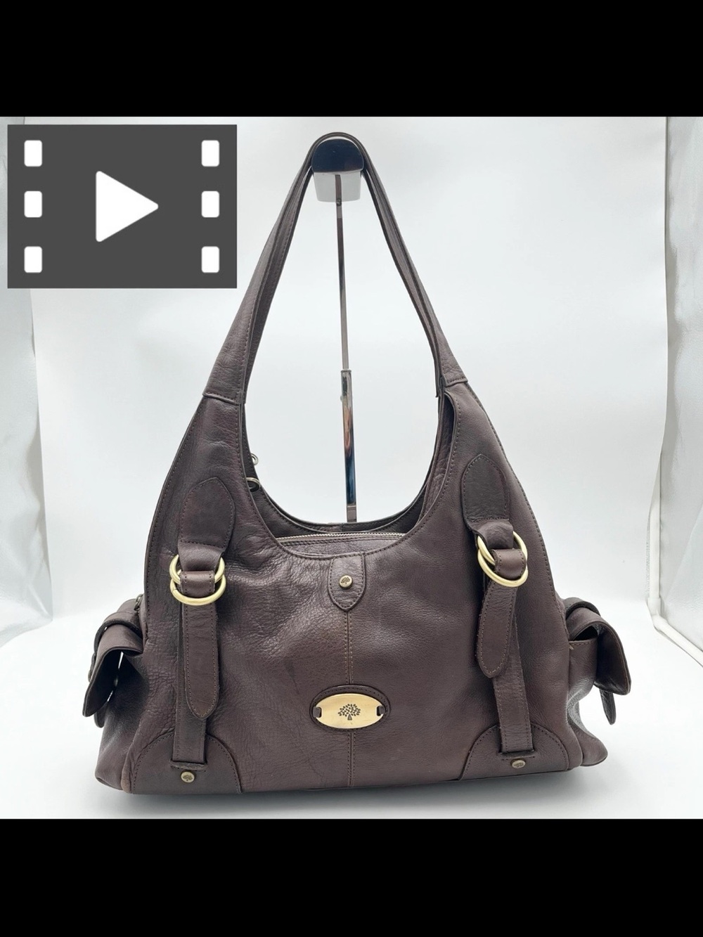 Mulberry Brown Leather Shoulder Bag with Gold-Tone Hardware